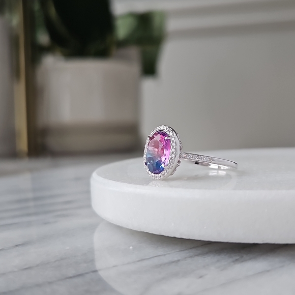 Pink Purple tourmaline ombre stone ring, 925 Sterling Silver Charmed Aroma BP - Picture 2 of 3